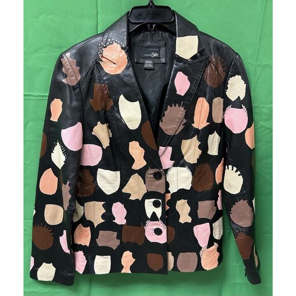 womens OOAK handpainted BEAUTY COMES IN SHADES black leather jacket sz M - Picture 2 of 5